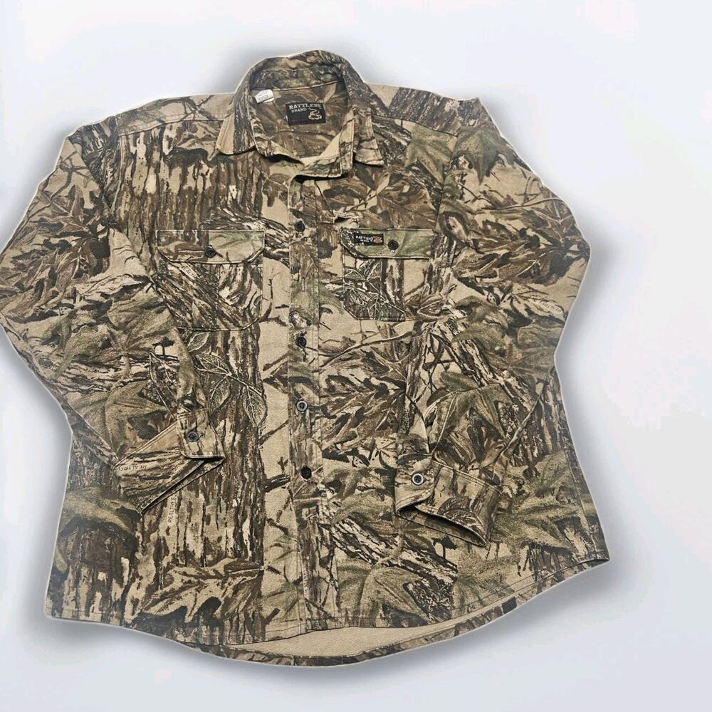 VTG Rattlers Brand Realtree Camo Shirt Sz Large Heavy Chamois Grunge 90s USA